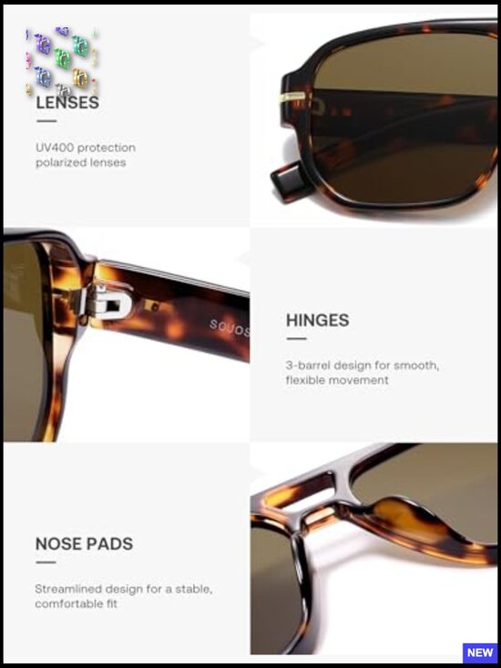 Retro Square Aviator Sunglasses Vintage Polarized Trendy 80s 90s Plastic Frame